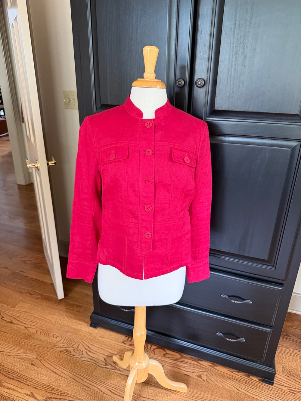 Raspberry pink coldwater creek jacket.  With beautiful ribbon detaining.